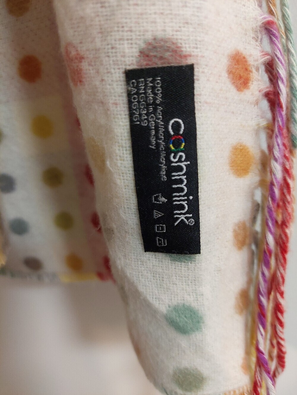 Cashmink Multicolor Polka Dot Plaid Fringe Scarf - Picture 4 of 5